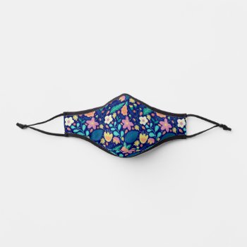 Colorful Spring Flowers Pattern On Blue Premium Face Mask by artOnWear at Zazzle