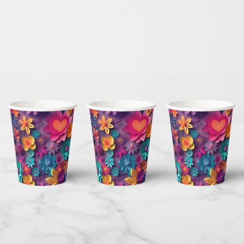 Colorful Spring Flowers Pattern Paper Cups