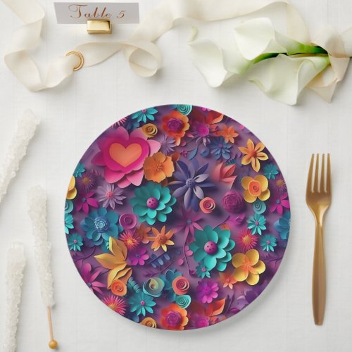  Colorful Spring Flowers Pattern Paper Plates