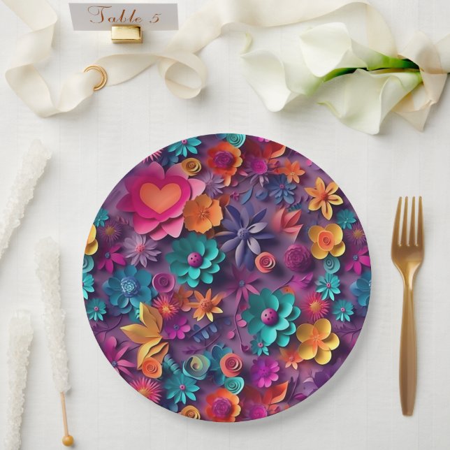  Colorful Spring Flowers Pattern Paper Plates (Wedding)