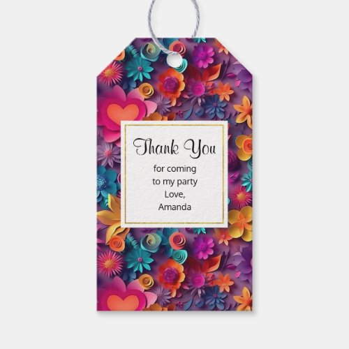 Colorful Spring Flowers Pattern Party Thank You Gift Tags
