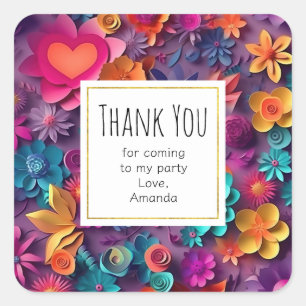 Colorful Spring Flowers Pattern Party Thank You Square Sticker