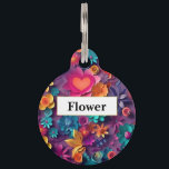 Colorful Spring Flowers Pattern Pet ID Tag<br><div class="desc">Personalized pet tag with a cool digital 3d style pattern. Bright and colorful flowers with a cool style which looks like paper cutouts. Fun and fanciful design.</div>