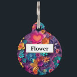 Colorful Spring Flowers Pattern Pet ID Tag<br><div class="desc">Personalized pet tag with a cool digital 3d style pattern. Bright and colorful flowers with a cool style which looks like paper cutouts. Fun and fanciful design.</div>