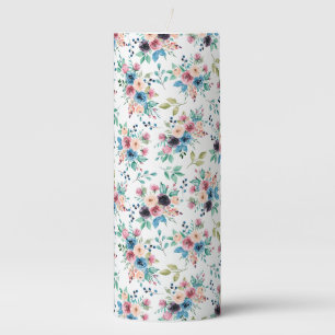 Colorful spring flowers Pattern Pillar Candle