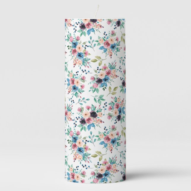 Colorful spring flowers Pattern Pillar Candle (Front)