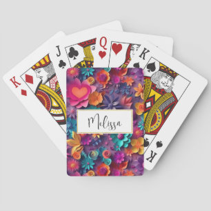 Colorful Spring Flowers Pattern Poker Cards