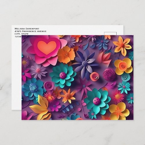  Colorful Spring Flowers Pattern Postcard