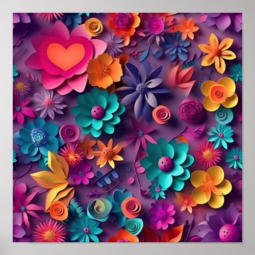 Colorful Spring Flowers Pattern Poster