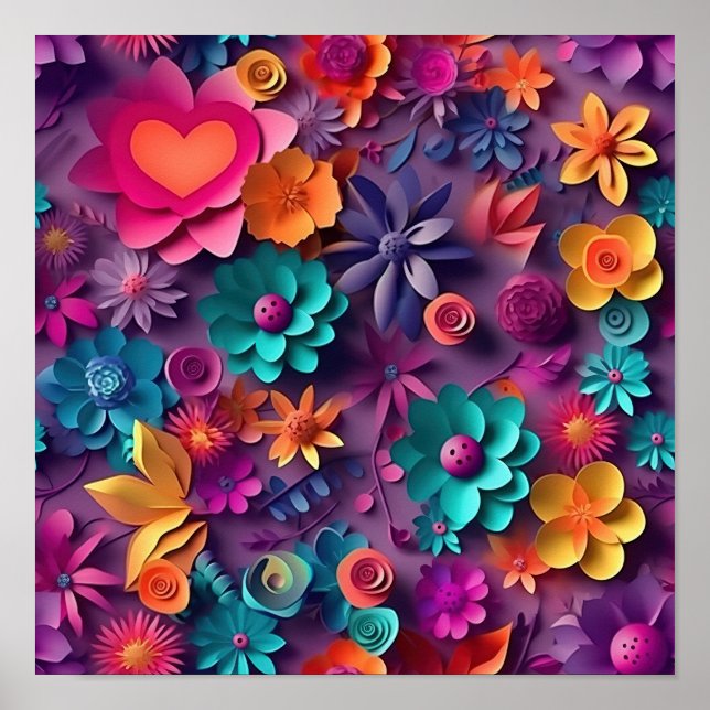 Colorful Spring Flowers Pattern Poster (Front)
