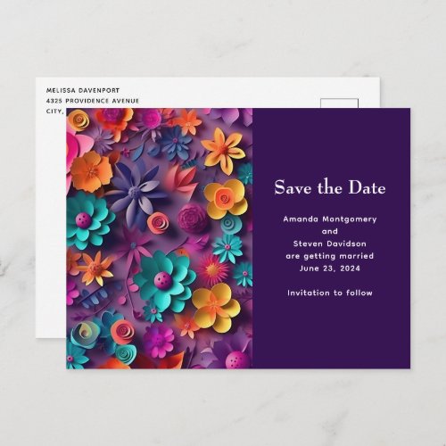 Colorful Spring Flowers Pattern Save the Date Invitation Postcard