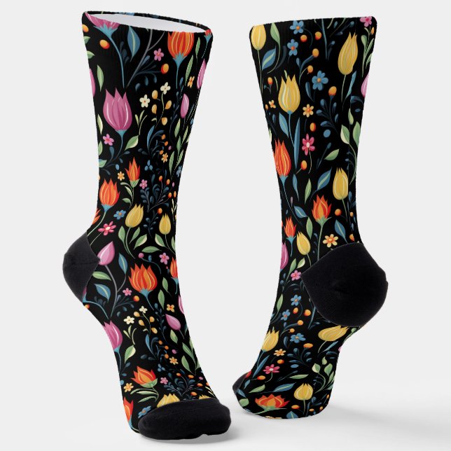 Colorful Spring Flowers Pattern Socks (Angled)