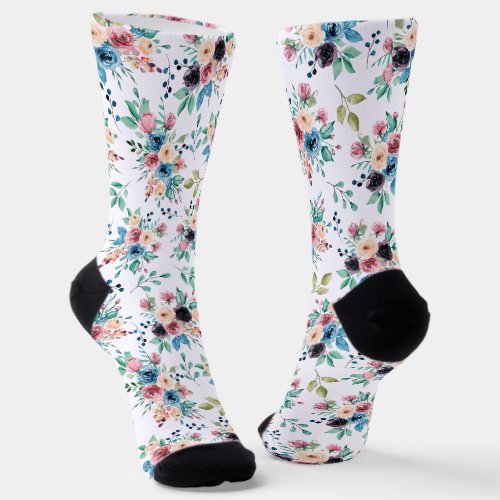 Colorful spring flowers pattern socks