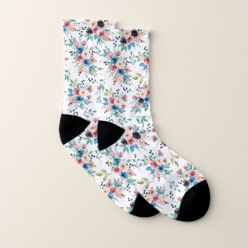 Colorful spring flowers pattern socks