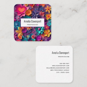 Colorful Spring Flowers Pattern Square Business Card