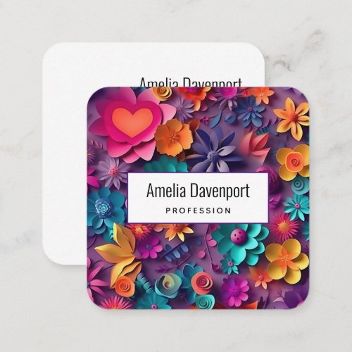 Colorful Spring Flowers Pattern Square Business Card