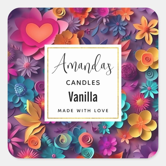 Colorful Spring Flowers Pattern Square Sticker (Front)