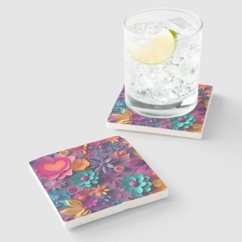 Colorful Spring Flowers Pattern Stone Coaster
