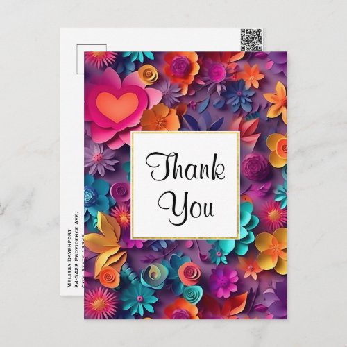 Colorful Spring Flowers Pattern Thank You Postcard