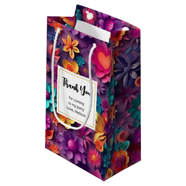 Colorful Spring Flowers Pattern Thank You Small Gift Bag (Front Angled)