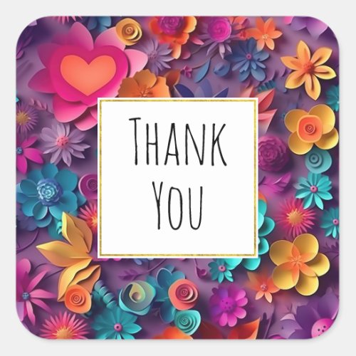 Colorful Spring Flowers Pattern Thank You Square Sticker