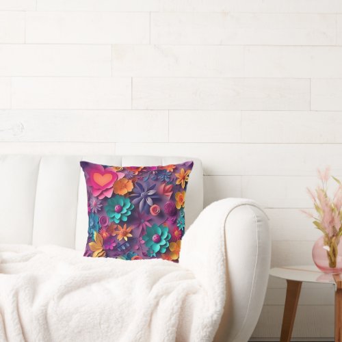 Colorful Spring Flowers Pattern Throw Pillow