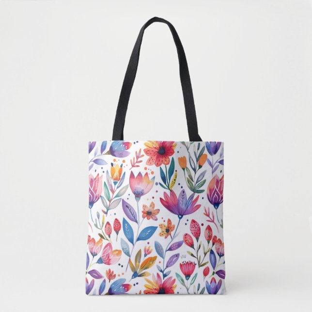 Colorful spring flowers pattern tote bag (Front)