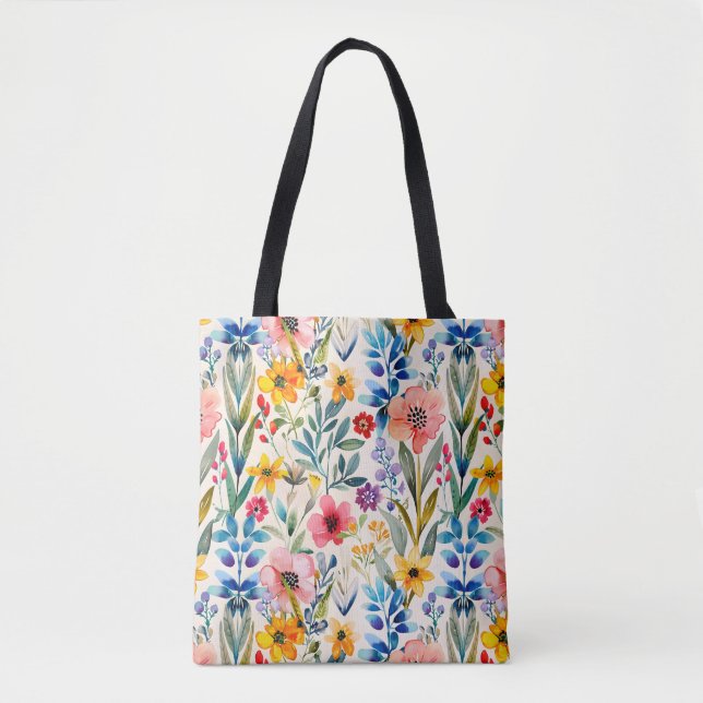 Colorful spring flowers pattern tote bag (Front)