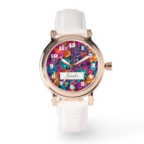 Colorful Spring Flowers Pattern Watch