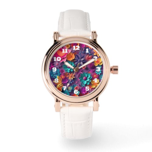 Colorful Spring Flowers Pattern Watch