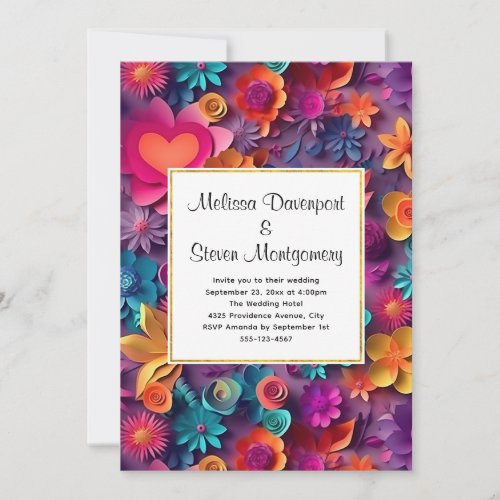 Colorful Spring Flowers Pattern Wedding Invitation