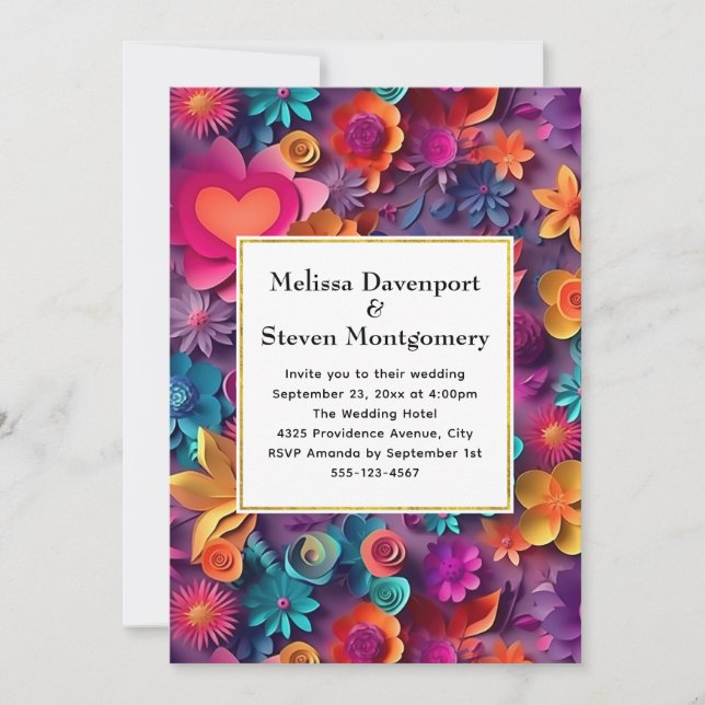 Colorful Spring Flowers Pattern Wedding Invitation (Front)