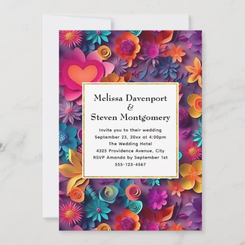 Colorful Spring Flowers Pattern Wedding Invitation