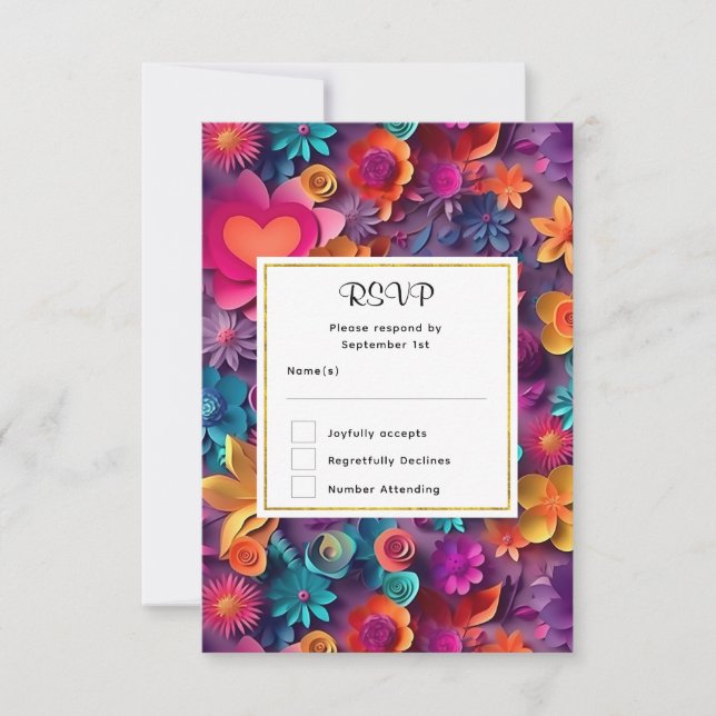 Colorful Spring Flowers Pattern Wedding RSVP Card (Front)
