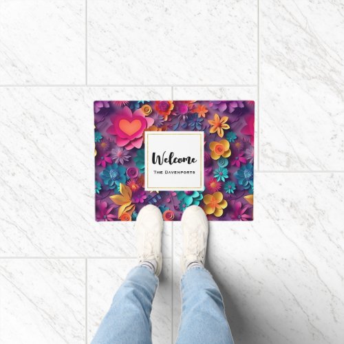 Colorful Spring Flowers Pattern Welcome Doormat