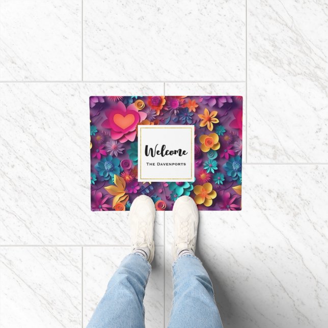 Colorful Spring Flowers Pattern Welcome Doormat (Indoor)