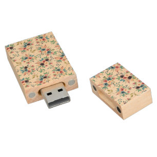 Colorful spring flowers pattern wood flash drive