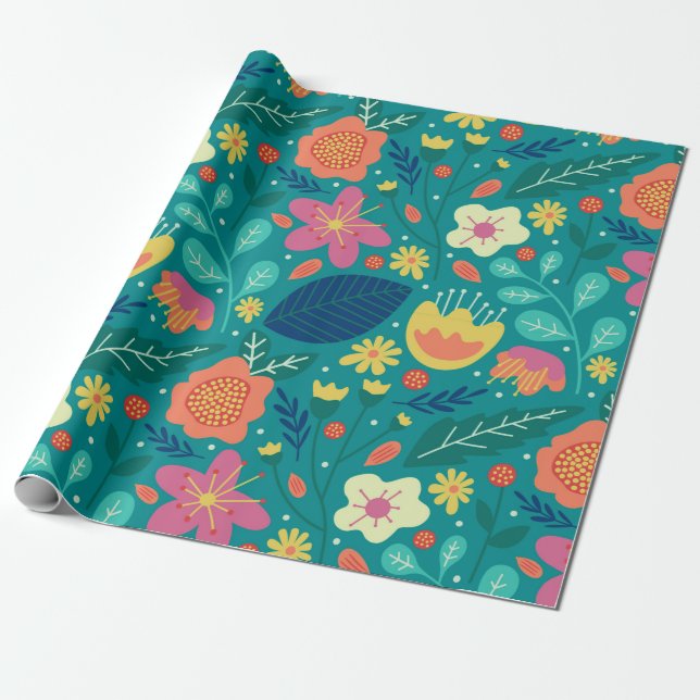 Colorful spring flowers pattern wrapping paper (Unrolled)