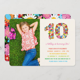 Colorful Spring Flowers Photo Girl's 10th Birthday Invitation