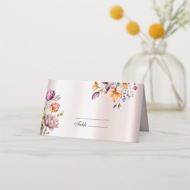 Colorful Spring Flowers Place Card (Front)