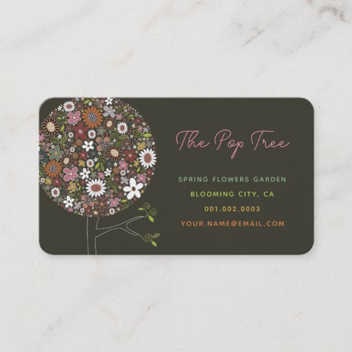 Whimsical Spring Flowers Colorful Pop Tree Nature Business Card