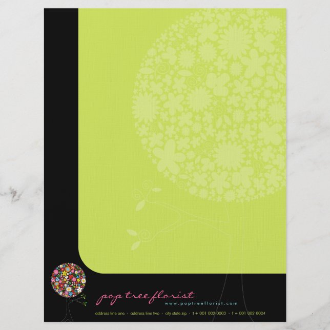 Colorful Spring Flowers Pop Tree Whimsical & Chic Letterhead (Front)
