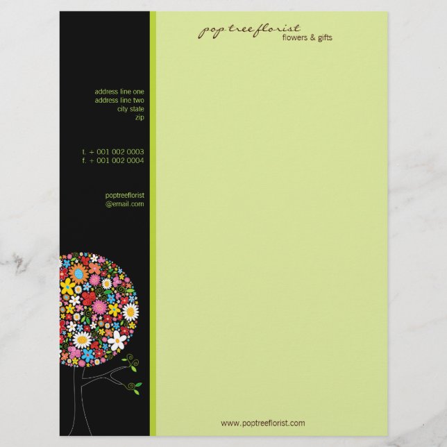 Colorful Spring Flowers Pop Tree Whimsical & Chic Letterhead (Front)