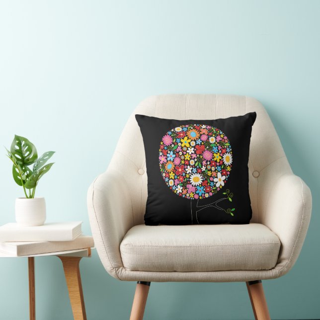 Colorful Spring Flowers Pop Tree Whimsical Chic Throw Pillow (Chair)