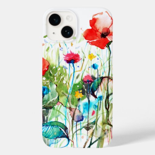 Colorful Spring Flowers  Red Poppys Watercolors Case_Mate iPhone 14 Case