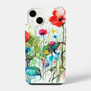 Colorful Spring Flowers & Red Poppy's Watercolors iPhone 14 Case