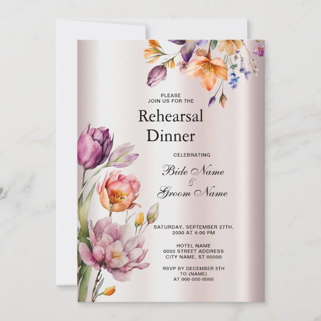Colorful Spring Flowers Rehearsal Dinner Invitation (Front)