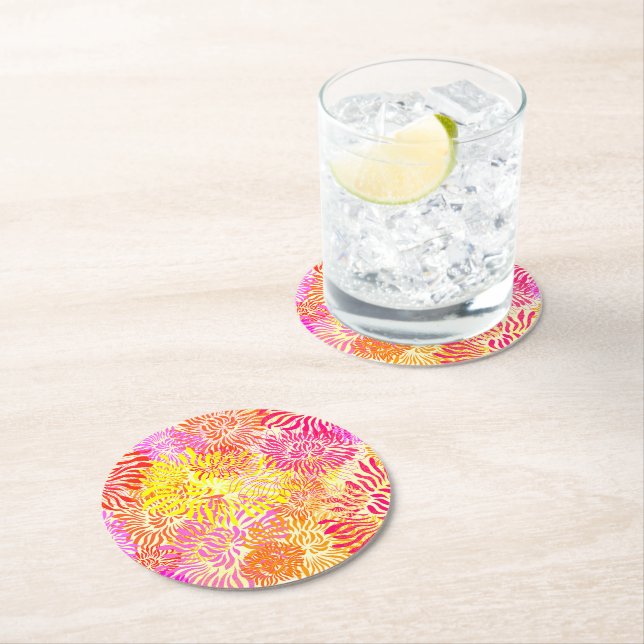 Colorful Spring Flowers Round Paper Coaster (Insitu)