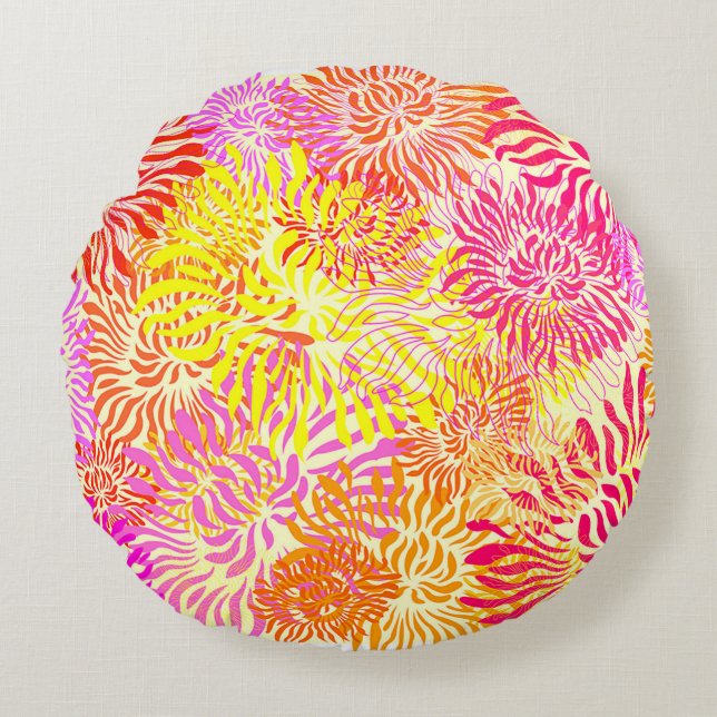 Colorful Spring Flowers Round Pillow (Front)