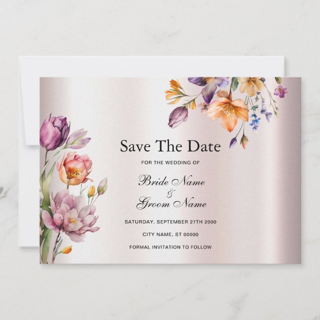 Colorful Spring Flowers Save The Date (Front)